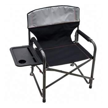 RIO Brands XXL Oversized Powder Coated Steel Frame Foldable Director’s Chair with Fold Out Side Table, Media and Drink Slots, and Carry Straps, Gray