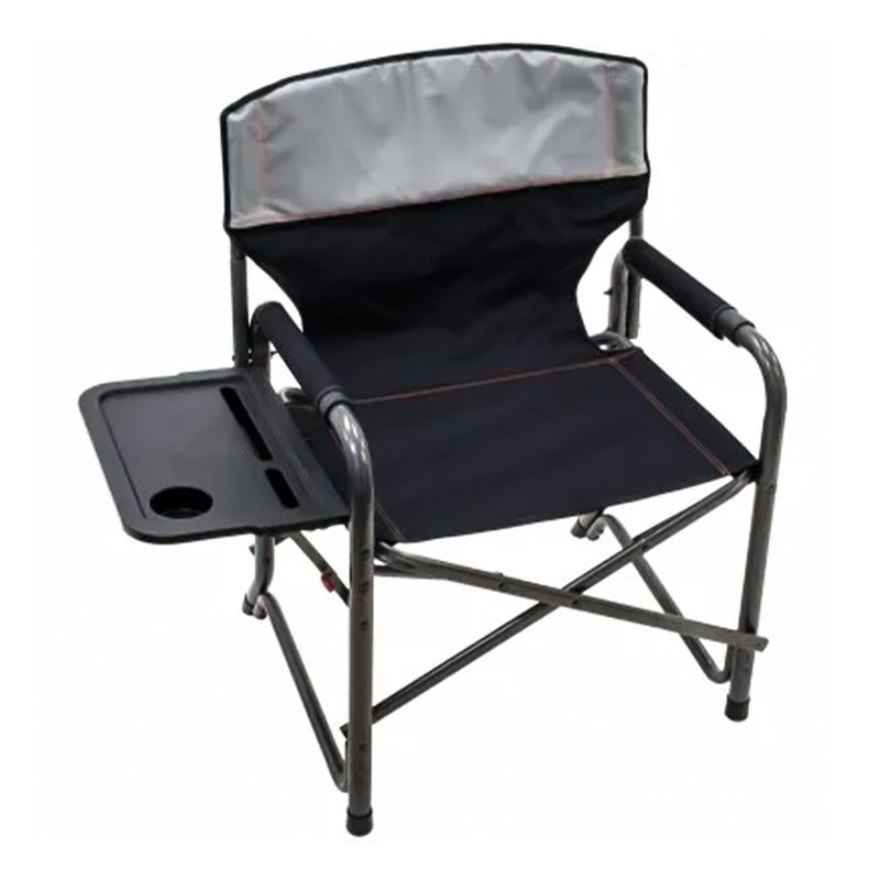 RIO Brands XXL Oversized Powder Coated Steel Frame Foldable Director’s Chair with Fold Out Side Table, Media and Drink Slots, and Carry Straps, Gray, 1 of 8