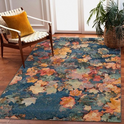 Fall Leaves Multi-Color Synthetic Rectangular Indoor/Outdoor Rug