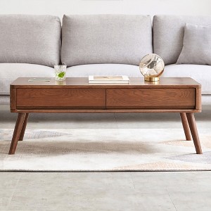 Elevating Center Table, Low Table, 100% Solid Oak Wood Study Desk, Coffee Table, with Storage Shelf, Easy To Assemble - Walnut - 1 of 4