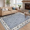 Washable Floral Kitchen Rug, Non-Slip, Low Pile Geometric Bordered Mat for Hallway, Bathroom, Entryway, Soft Non-Shed - 2 of 4