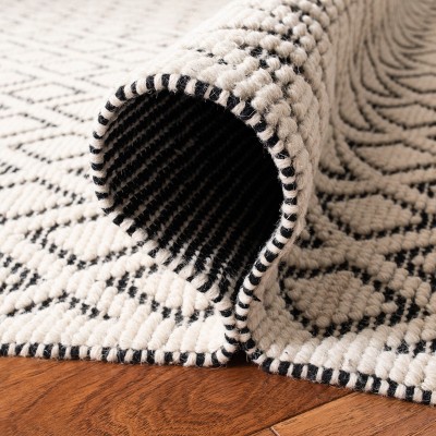 Vermont Square Hand-Knotted Wool Area Rug in Black and Ivory