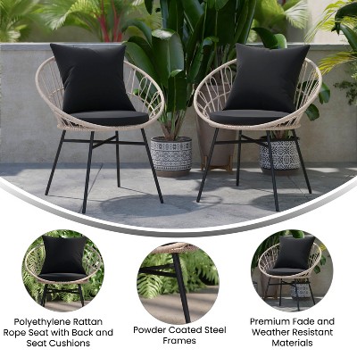Devon Set of 2 Black and Tan Rattan Rope Patio Chairs