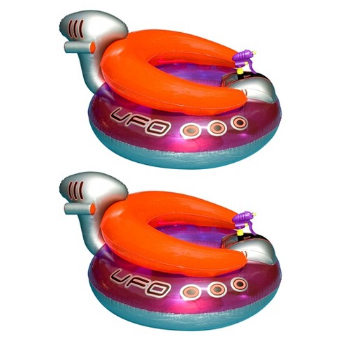 Swimline 9078 Inflatable UFO Lounge Chair Swimming Pool Float w Built In Squirt Blaster and Backrest for Adults and Kids Ages 4 Years and Up 2 Pack