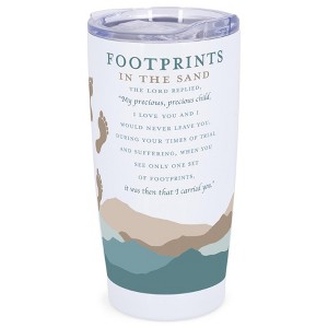 Elanze Designs 20 oz Stainless Steel On the Go Insulated Travel Tumbler With Push Top Lid, Classic Footprint in the Sand Poem White - 1 of 4