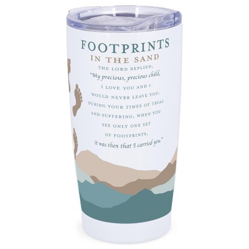 Elanze Designs 20 oz Stainless Steel On the Go Insulated Travel Tumbler With Push Top Lid, Classic Footprint in the Sand Poem White - image 1 of 4