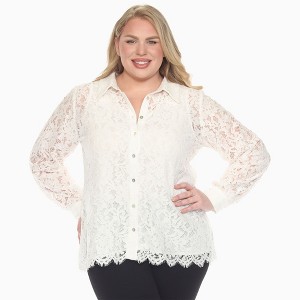 Plus Size Button Down Lace Top - White Mark - 1 of 4