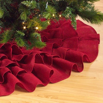 Red Jute Ruffled Christmas Tree Skirt, 84 inches