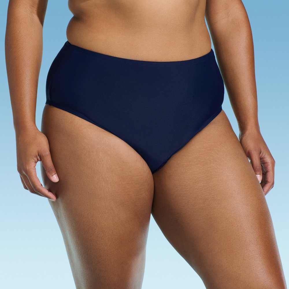 Photos - Swimwear Lands End Lands' End Women's Smoothing High Waist Bikini Bottom - Navy Blue 1X: UPF 50+ , Medium Coverage, Pull-On Style 