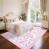 Acekool [Green Pink] Floral Print Runner Rug, Washable Low Pile Non-Slip Carpet for Entryway, Kitchen, Nursery & Playroom [2x6 Ft] - 2 of 4