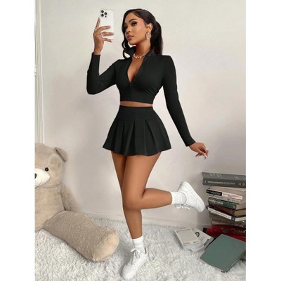 Mocamel Women's sports autumn two-piece, a slim sporty hot girl top paired with a girlish Safety Pants nd Skirt, suitable for athletic daily occasions