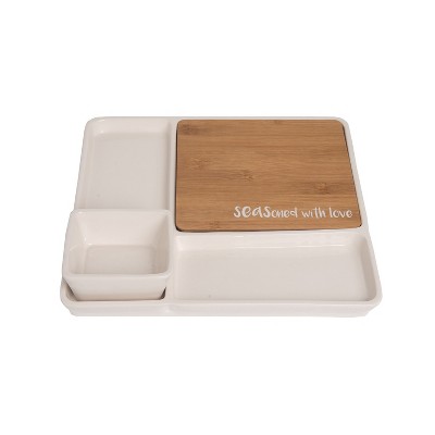 Beachcombers 12" Ceramic/ Wood/ Metal Serving Set