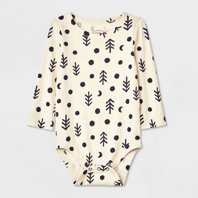 Baby Girls' Tree Dot Ribbed Long Sleeve Bodysuit - Cat & Jack™ Cream 0-3M