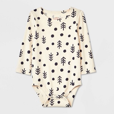 Image of Baby Girls' Tree Dot Ribbed Long Sleeve Bodysuit - Cat & Jack™ Cream 0-3M