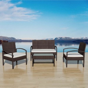 vidaXL 4 Piece Patio Lounge Set with Cushions Poly Rattan Brown - 1 of 4