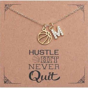 Personalized Basketball Necklace with Initial A-Z Letter Sports Jewelry Gift - 1 of 4