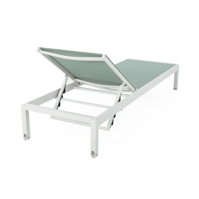 Green and White Aluminum Mesh Armless Adjustable Chaise Lounges, Set of 2