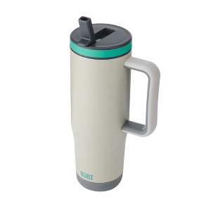 BUILT 40 Ounce Double Wall Stainless Steel Cascade Tumbler with Flip Up Straw Lid and Handle, Hot or Cold Tumbler - 1 of 4