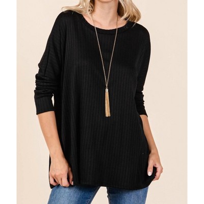 Women's Ribbed Crew Neck Tunic Plus - Cream N Sugar