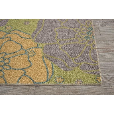 Floral Bliss Green Synthetic 2'3" x 8' Indoor/Outdoor Area Rug