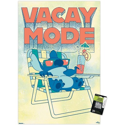 Trends International Disney Lilo and Stitch: Beach Vibes - Vacay Mode Unframed Wall Poster Print Clear Push Pins Bundle 22.375" x 34"