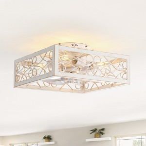 Airsurfer 15.7-inch Distressed White 7-Blade Square Low Profile Ceiling Fan with Light and Remote - 1 of 4