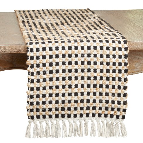 Saro Lifestyle 3501.N1672B 72 in. Checkered Design Table Runner, Natural