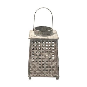 Essential Decor & Beyond 12.2" Distressed White Bamboo Candle Lantern With Handle - 1 of 1