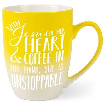Elanze Designs Jesus Coffee Unstoppable Two Toned Ombre Matte Yellow and White 12 ounce Ceramic Stoneware Coffee Cup Mug