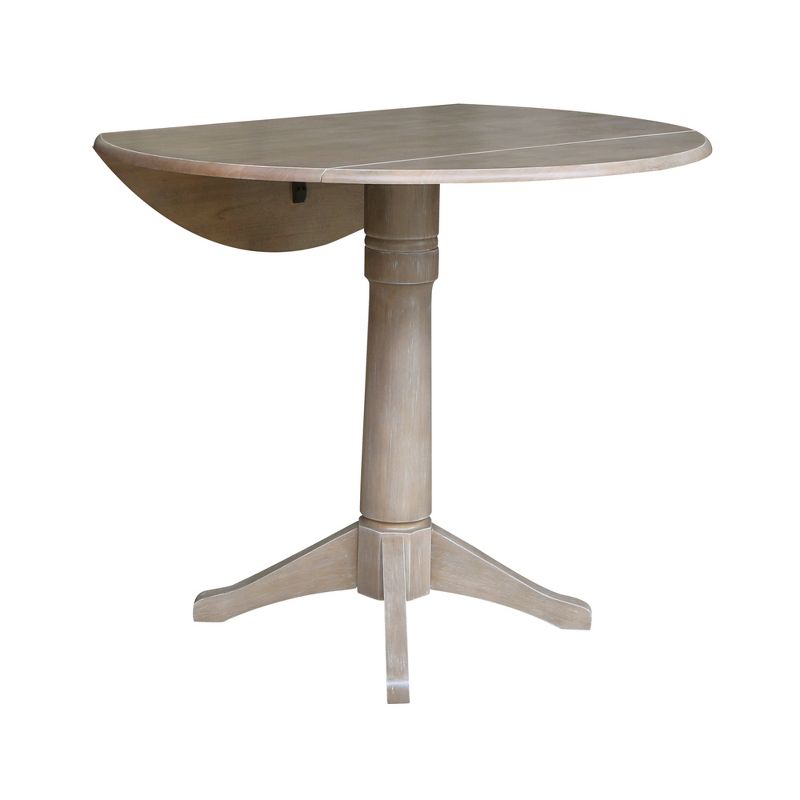 Alexandra Round Dual Drop Leaf Pedestal Table Washed Gray Taupe - International Concepts, 4 of 10