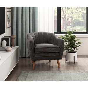 Mid-Century Modern Accent Chair 1pc Charcoal Hued Chenille Fabric Upholstered Channel Stitched Back Brown Legs Solid Wood Furniture - 1 of 4