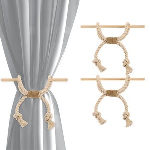 Unique Bargains Cotton Hand-Woven Decorative Tassel Curtain Tiebacks with Wood Club - 1 of 4