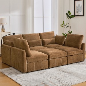 Whisen Multi-Functional Chenille Sofa with Modular Ottoman, USB Ports & Phone Holder - 1 of 4