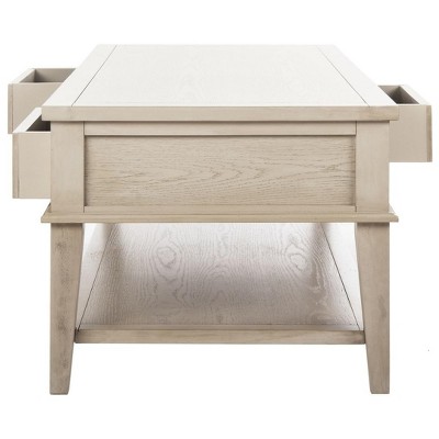 White Wash Elm Wood Coffee Table with Storage Drawers