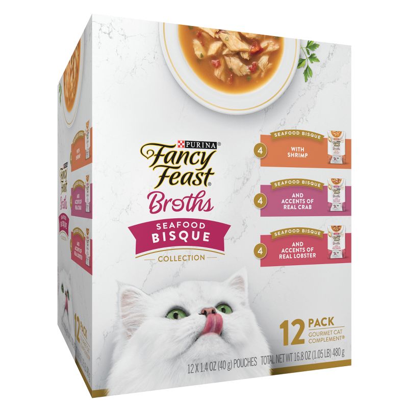 Purina Fancy Feast Broths Seafood Bisque &#38; Shrimp Gourmet Lickable Grain Free Wet Cat Food Variety Pack - 1.4oz /12ct, 5 of 10