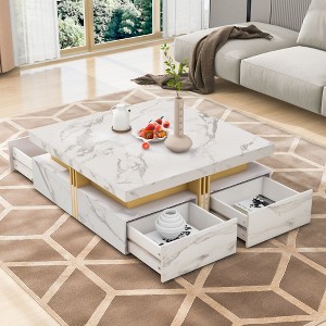 Sapphtopaz Modern Coffee Table with 4 Drawers Square Elegant Center Table with Gold Accents Living Room Tables Coffee Bar for Living Room - 1 of 4