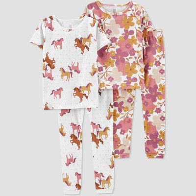 Carter's Just One You® Toddler Girls' 4pc Horses and Floral Pajama Set - White/Pink