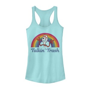Juniors Womens Toy Story Forky Talkin' Trash Rainbow Racerback Tank Top - 1 of 3