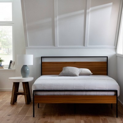 Twin Brown Wood and Metal Platform Bed with Headboard