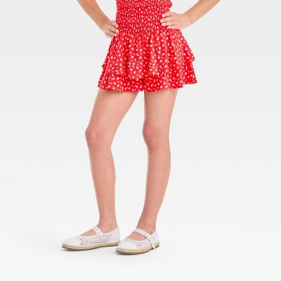 Girls' Smocked Waist Floral Tiered Skort - art class™