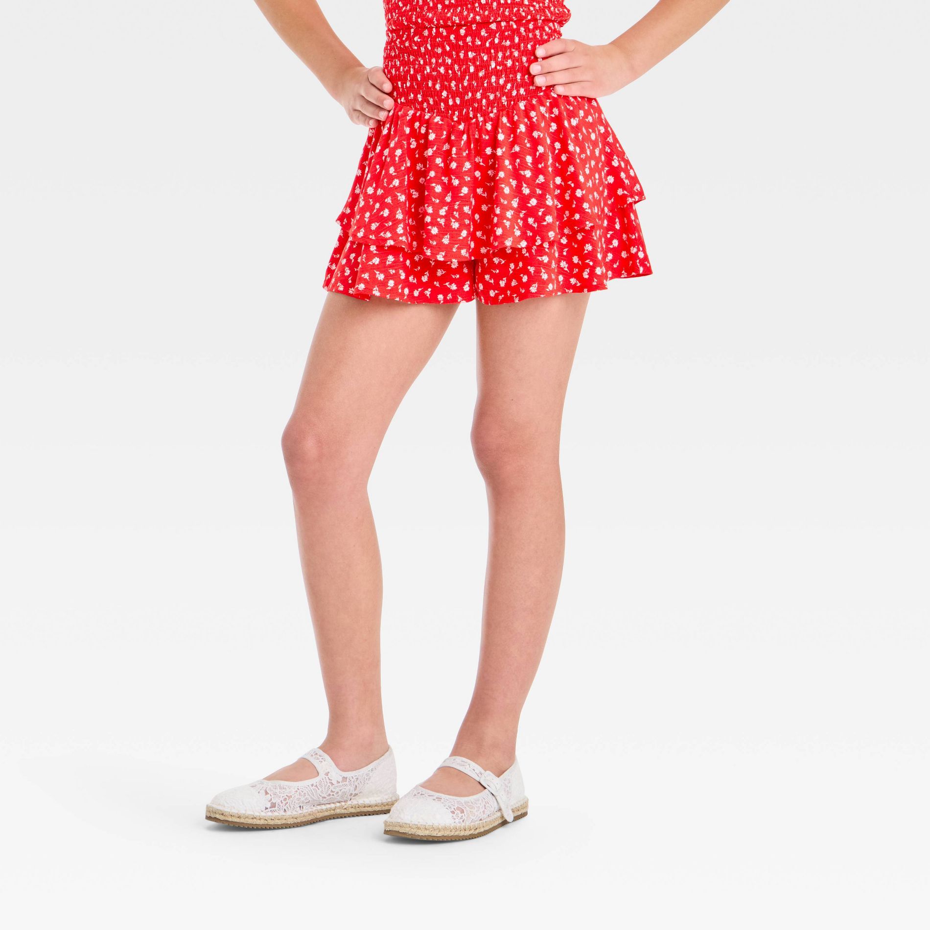 Girls' Smocked Waist Floral Tiered Skort - art class™