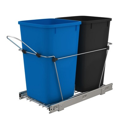 Rev-A-Shelf RV-15KD Series Double 27 Quart Sliding Pull-Out Waste Container for Base Kitchen Cabinet