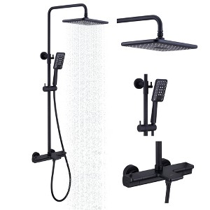 CASAINC 3-Spray Patterns 11.4 x 7.5 in. Tub Wall Mount Dual Shower Heads Thermostatic Shower Faucet in Matte Black - 1 of 4