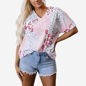 Amaryllis Women’s V-Neck Short Sleeve Blouse with Layered Ruffle Sleeves Relaxed Fit - 1 of 4