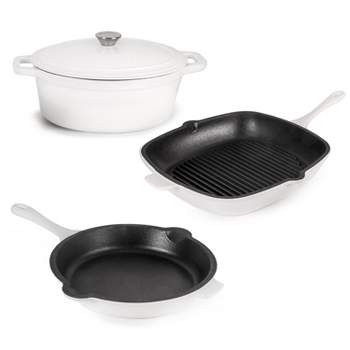 BergHOFF Neo Cast Iron 4Pc Set, Fry Pan 10", Square Grill Pan 11", & 5qt. Covered Dutch Oven