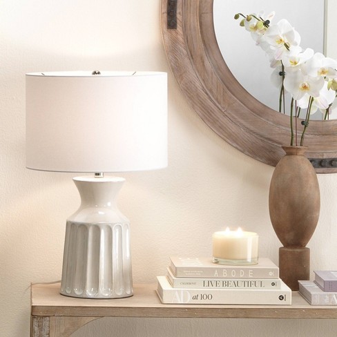 Julian Ceramic Table Lamp Off-White: 3-Way Switch, Cotton Drum Shade - Splendor Home - image 1 of 4