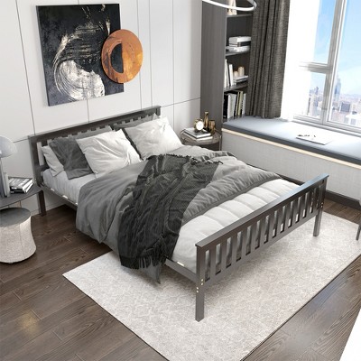 Elegant Espresso Queen Platform Bed with Wooden Frame and Headboard