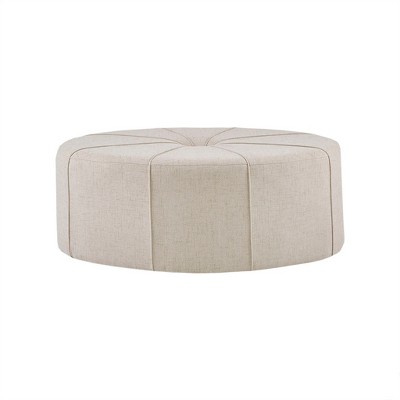 Christopher Knight Home Clare 48" Oval Tufted Upholstered Fabric Solid Wood Ottoman with Button Accent
