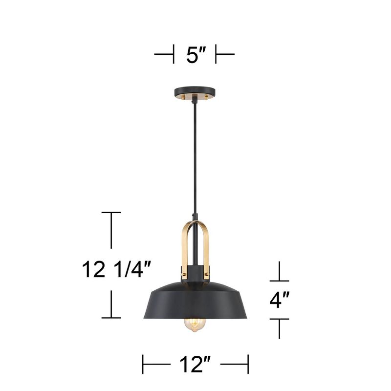 Possini Euro Design Black Warm Brass Mini Pendant Lighting Fixture 12" Wide Farmhouse Rustic for Dining Room House Home Kitchen Island High Ceilings, 4 of 10
