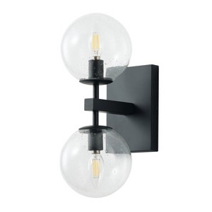 Modern 2-Light Black Wall Sconce, Seeded Glass Globe Vanity Light for Bathroom, Hallway, or Bedroom - 1 of 4
